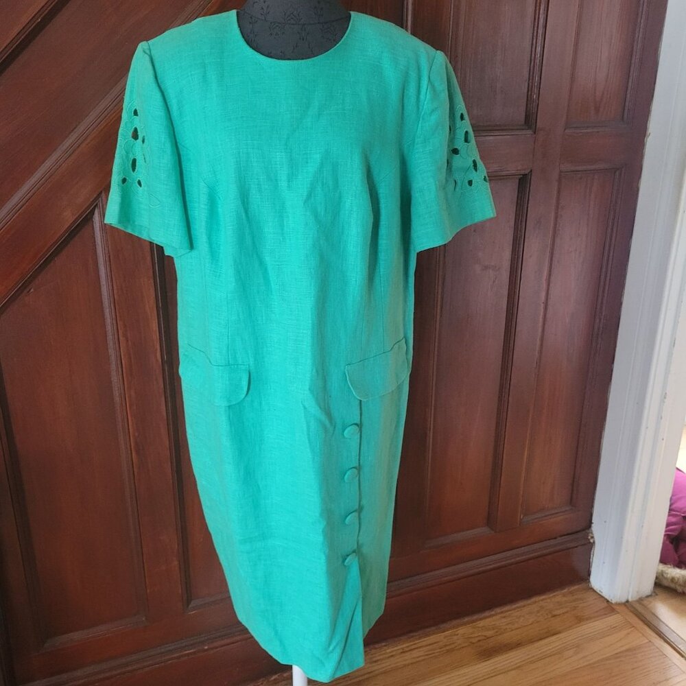 Vintage Cynthia Howie For Maggy Boutique Green Dress With Sleeve Cutouts Size 16